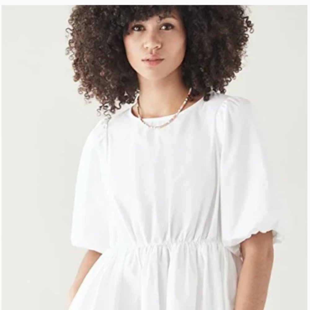 Madewell poplin puff white mini dress in size 8